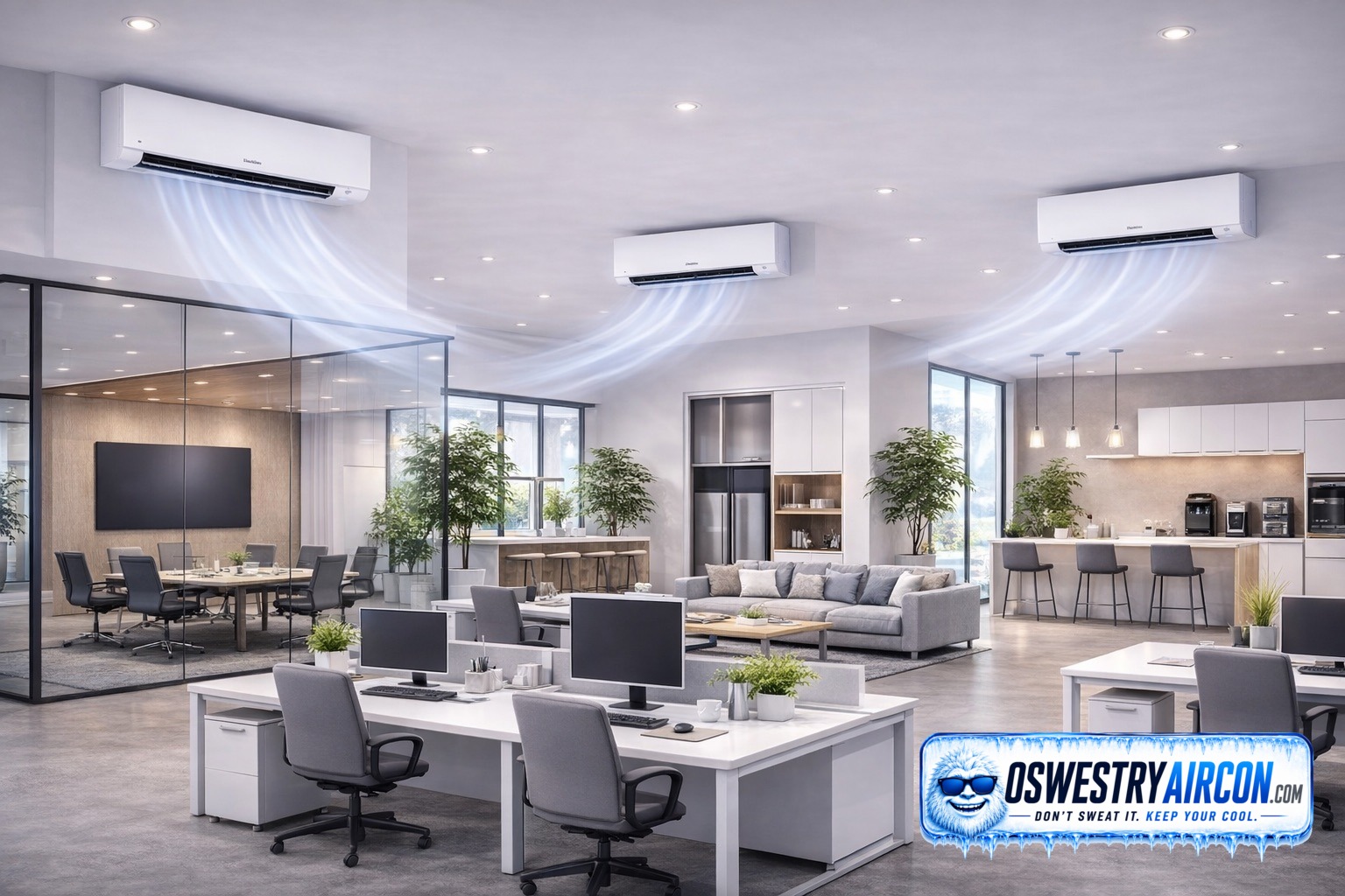 Commercial multi-split air conditioning system installed to provide independent climate control across multiple areas of a business premises &ndash; Oswestry